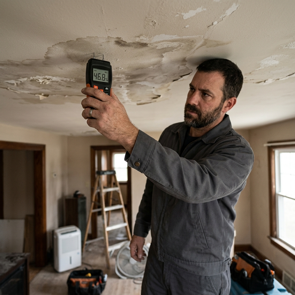 Certified Water Damage Inspector Detecting Moisture Levels